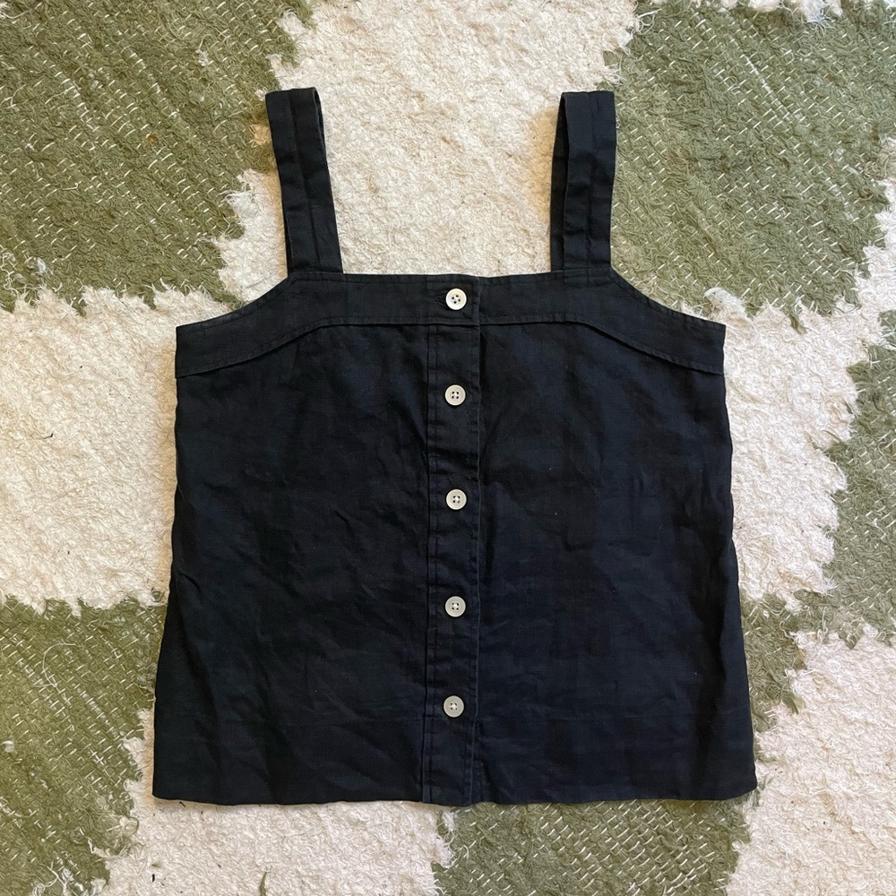 Everlane Linen Picnic Top — Black, Size 0